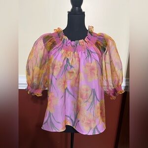 Cynthia Rowley Organza Floral Blouse Size S